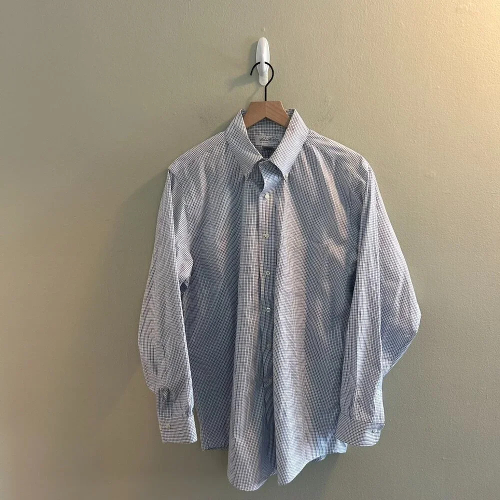 Brooks Brothers Original Polo Shirt Mens Size 16 32/33 Plaid White Blue Buttons - Picture 9 of 9